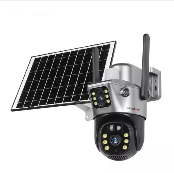 Cámara Solar Doble Lente 360° con Panel Solar