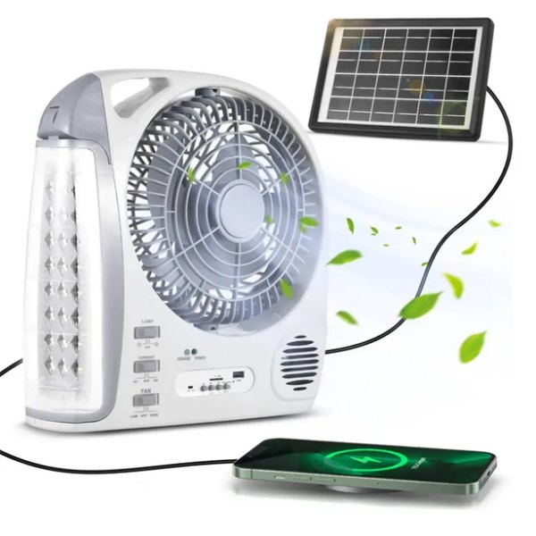 Ventilador Solar Recargable 8028 — Aire Fresco Sin Depender de la Energía Eléctrica